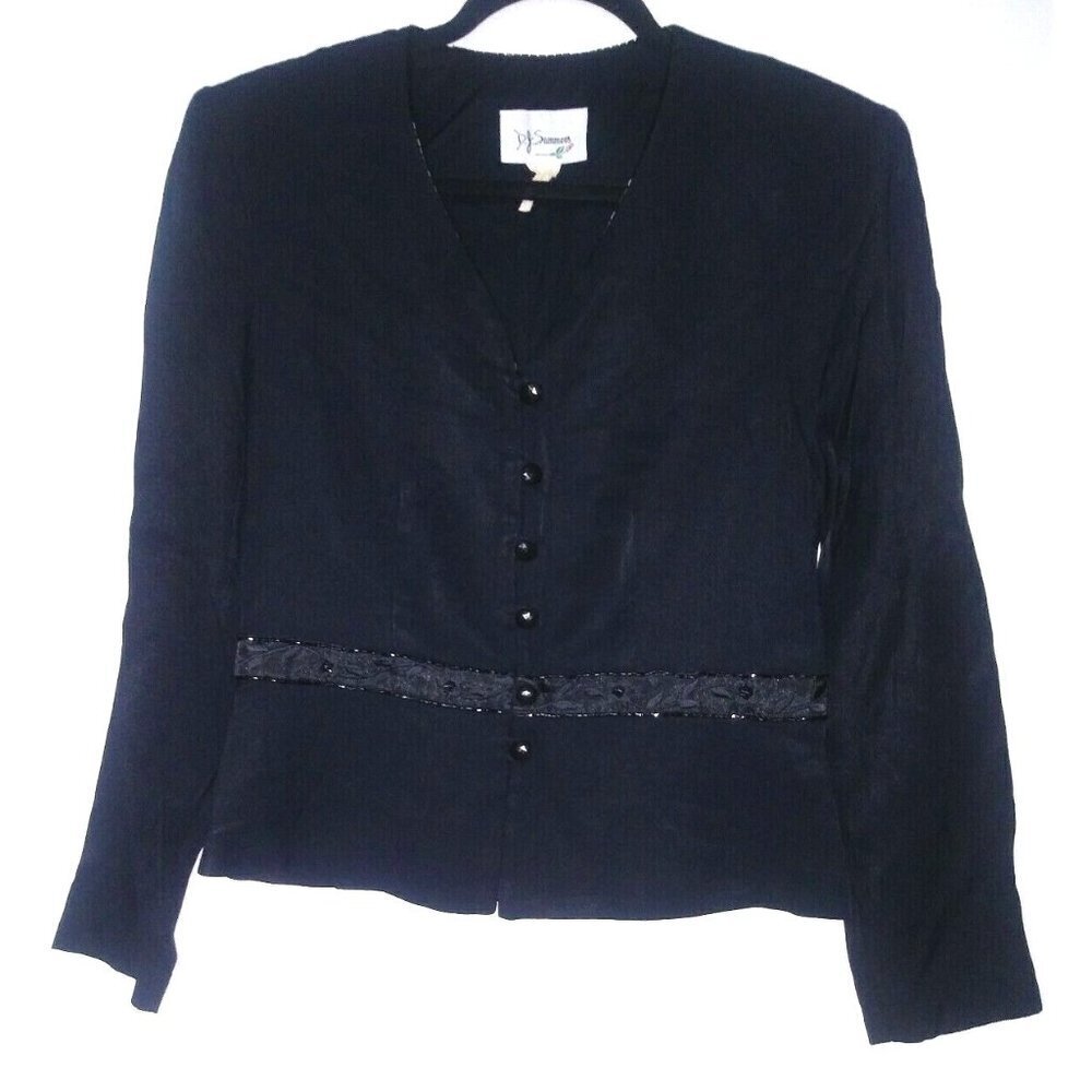 Women's peplum top Sz M/L embellished beads VTG Black D.J. Summers chest 39" EUC